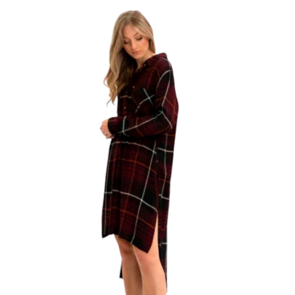 DEX Long Asymmetrical Plaid button-up shirt/cardigan size medium